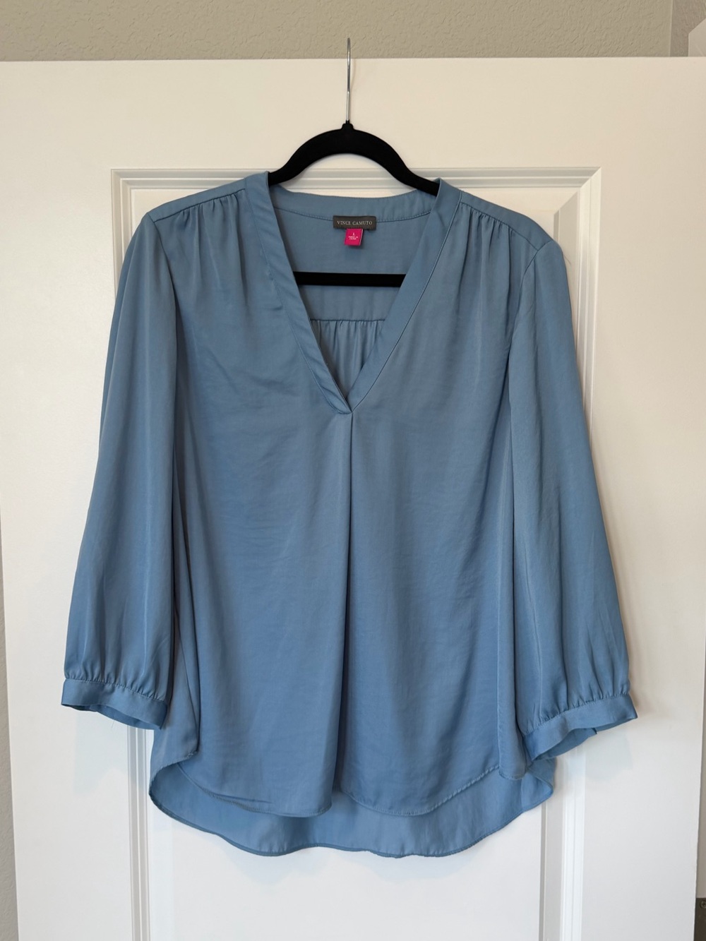 Vince Camuto Dusty Blue V-Neck Peasant Blouse